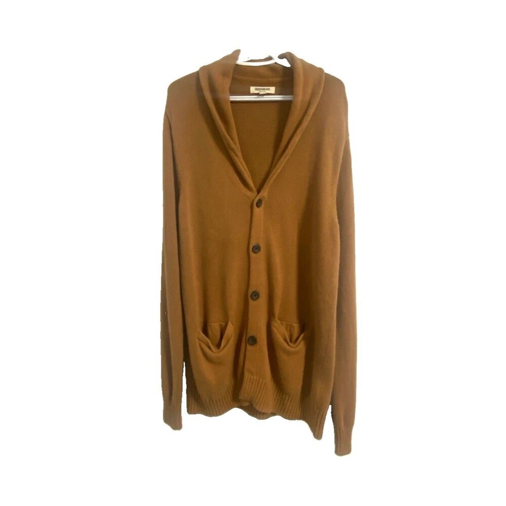 Goodthreads Men's Brown Knit Cotton Button Front V-Neck Cardigan Sweater L Tall